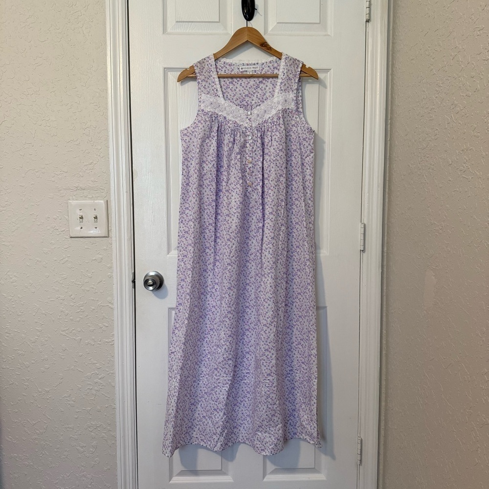 Floral Sleeveless Ballet Cotton Lawn Nightgown Womens Small Floral Purple W097